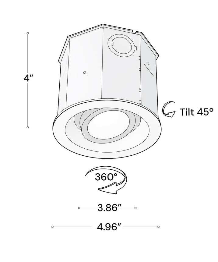Alcon 14105-4-ADJ Round Adjustable LED Recessed Concrete Ceiling Light with Beveled Trim shown in a Black finish