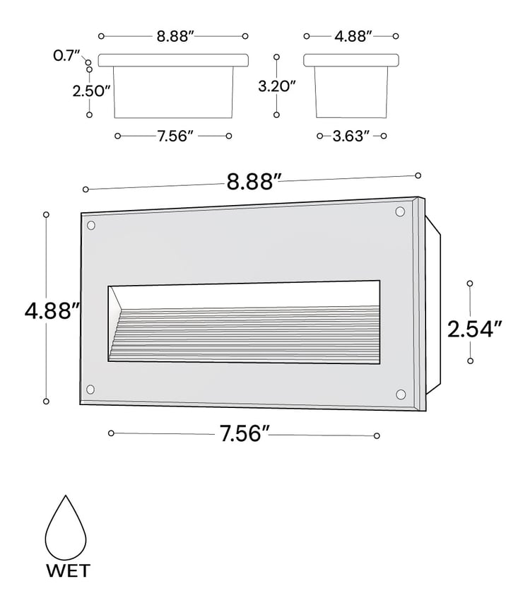 Alcon 9607 recessed wall-mounted baffled LED step light showed in black finish