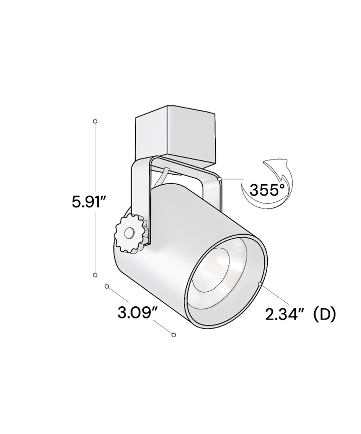 Alcon 13110 2-Inch LED Track Light Head shown in a Black finish.