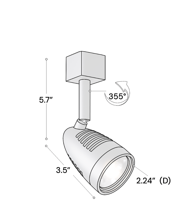 Alcon 13111 2-Inch Bullet Head Swivel LED Track Light shown in a Black finish.
