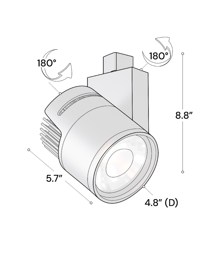 Alcon 13127-LG Architectural Multi-Sized LED Track Light Head shown in a Black finish.