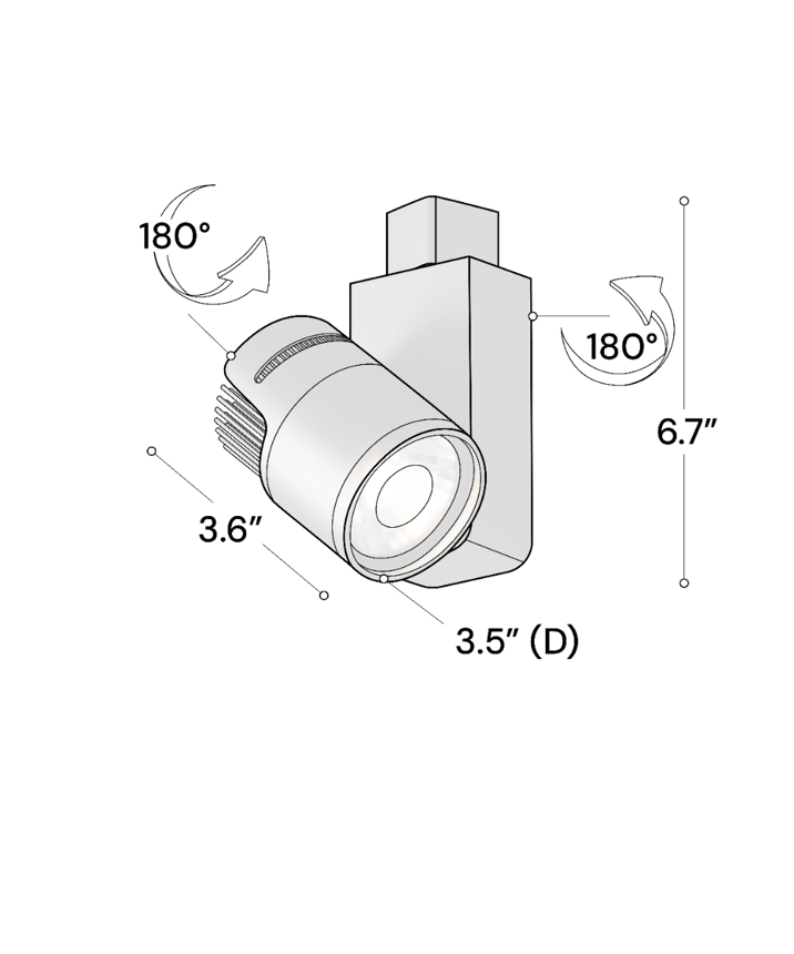 Alcon 13127-SM Architectural Multi-Sized LED Track Light Head shown in a Black finish.