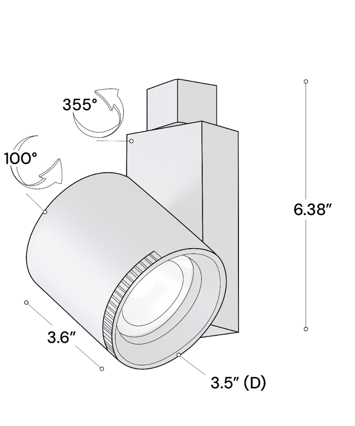 Alcon 13301 Architectural Adjustable Beam Track Light Head shown in a Black finish.