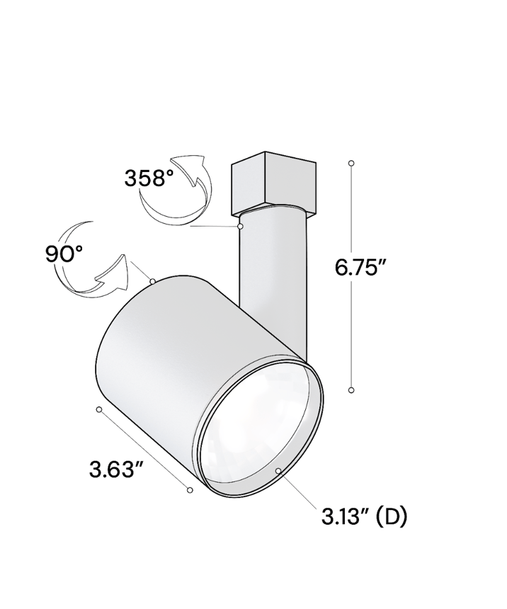 Alcon 13303-LG Multi-Sized Adjustable LED Track Light Head shown in a Black finish.