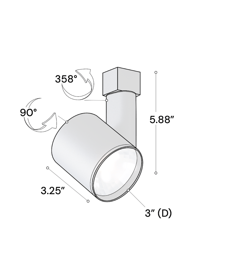 Alcon 13303-MD Multi-Sized Adjustable LED Track Light Head shown in a Black finish.