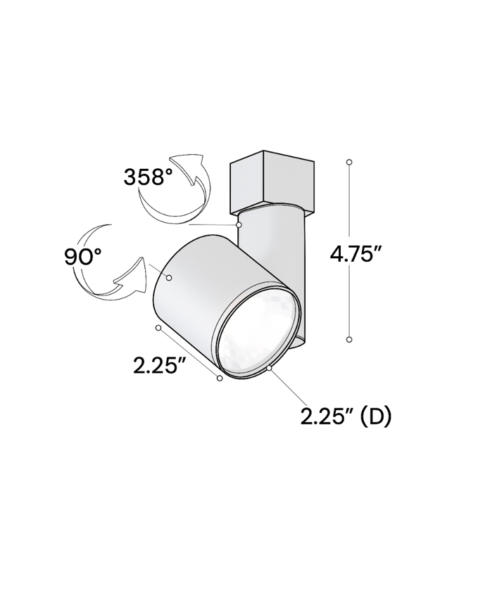 Alcon 13303-SM Multi-Sized Adjustable LED Track Light Head shown in a Black finish.