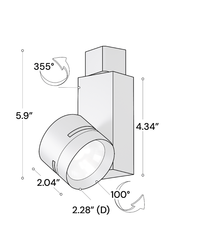 Alcon 13306 Architectural 2.5-Inch LED Track Light Head shown in a Black finish.