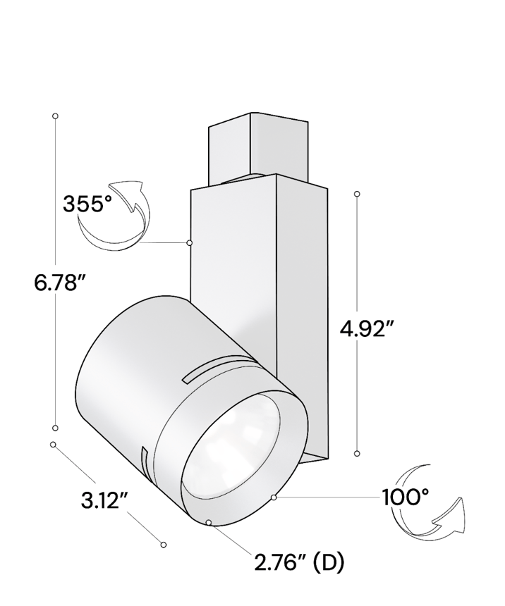 Alcon 13307 Architectural 2.5-Inch LED Track Light Head shown in a Black finish.