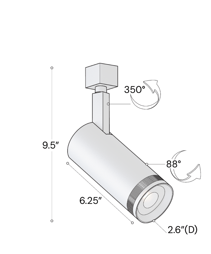 Alcon 13313 Black 2.7-Inch Adjustable Optics LED Track Light with CCT Selection – 9.5" Height x 6.25" Cylinder Length x 2.56" Cylinder Diameter