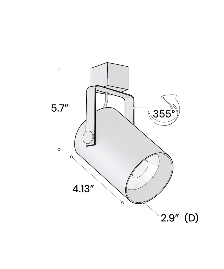 Alcon 13340-MD Multi-Sized LED Track Light Head shown in a Black finish.