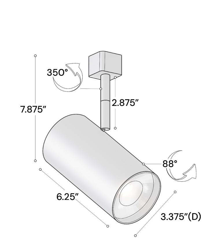 Alcon 14130-L 3.3125-Inch Cylinder LED Track Light Head shown in a Black finish.