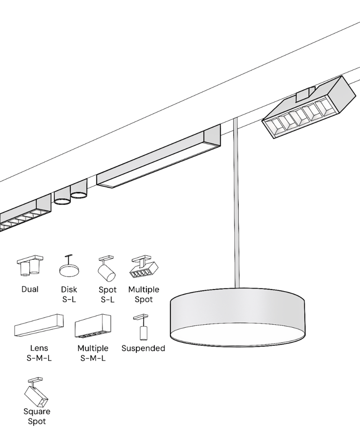 Alcon 15100 Modular Surface System shown in Black on an adjustable length, 1.5" width and 2.6" height track with 14 accessories.