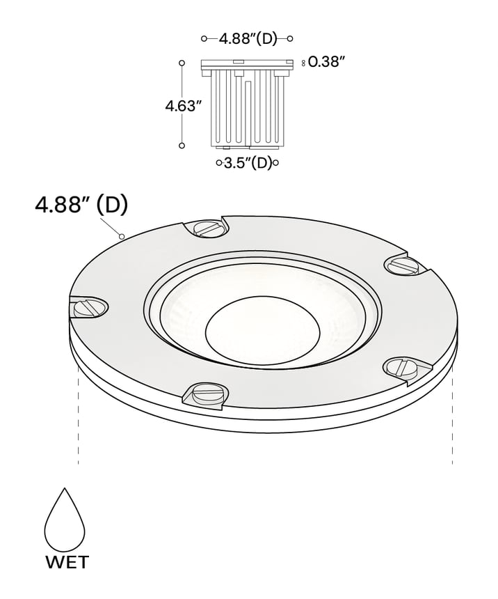 Alcon 9026-SS Low-Voltage 5-Inch Adjustable In-Ground LED Well Light shown in a stainless steel finish.