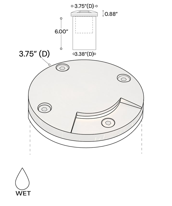 Alcon 9150-S90 4-Inch In-Ground LED Well Light | Single 90° Beam shown in a cast brass finish.