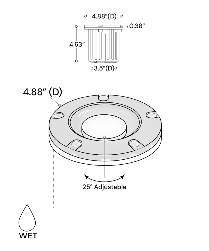 Alcon 9026-CB Low-Voltage 5-Inch Adjustable In-Ground LED Well Light shown in a aged bronze finish.