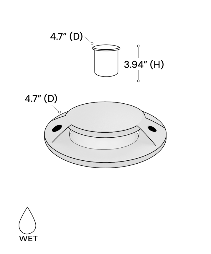 Alcon 9071-RGBW 5-inch in-ground LED well light shown with a circular aluminum light head.