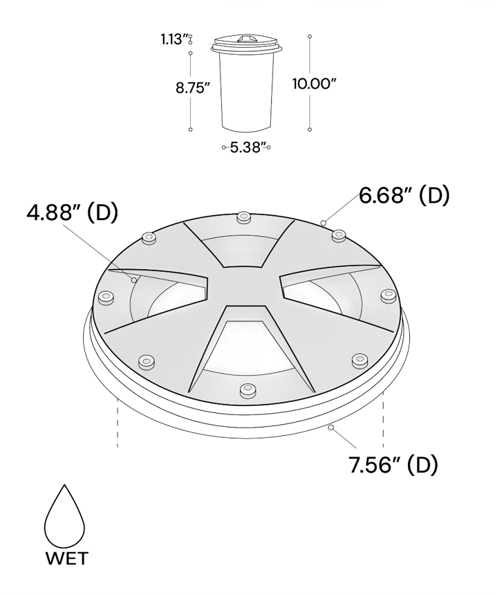 Alcon 9045 LED Well Light shown in a black finish with a blue light