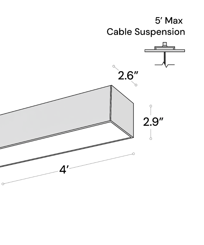 Alcon 12100-26 Linear Suspended Pendant Light shown in a black finish with a flush lens.