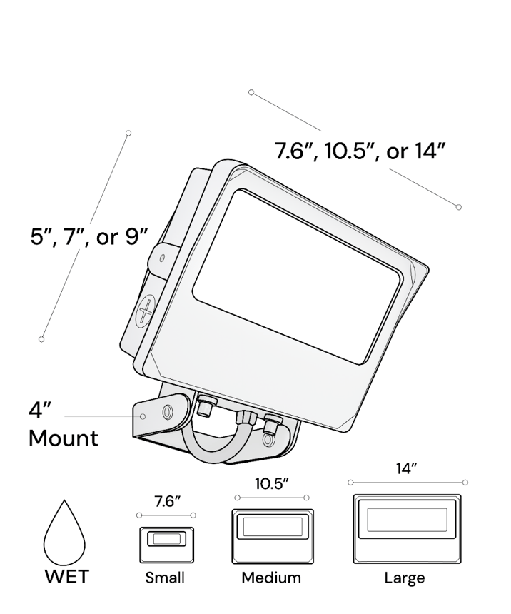 Alcon 11414-YK CCT Selectable Trunnion Mount LED Flood Light shown in a white finish.