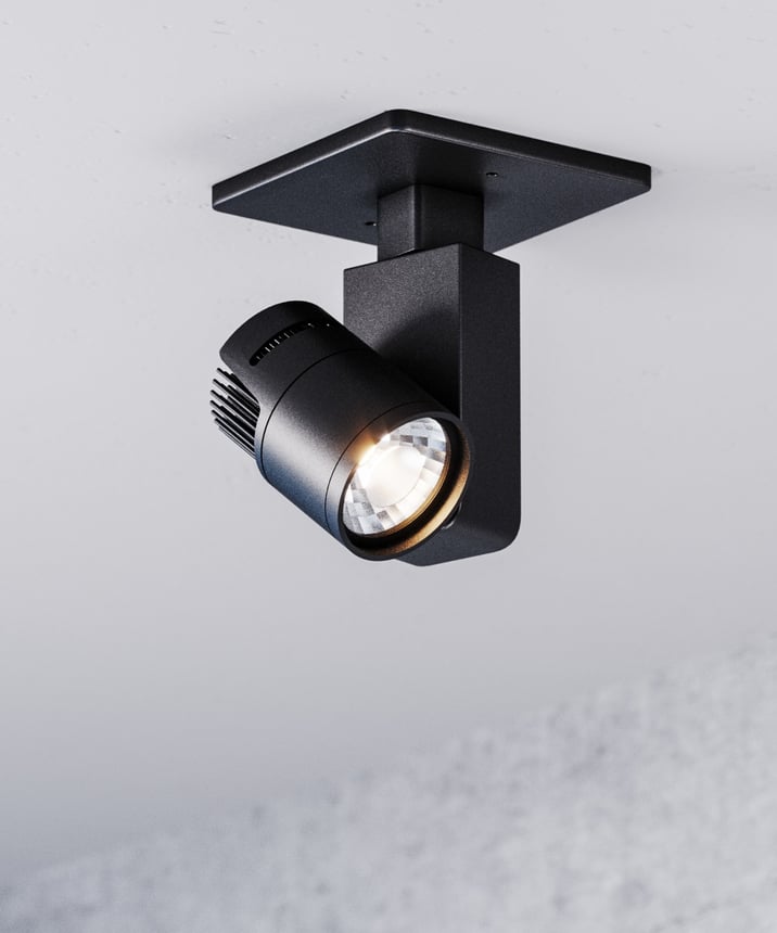 Alcon 13127-SM-MPS 2.75-Inch Architectural LED Monopoint Spot Light Square shown in a black finish.