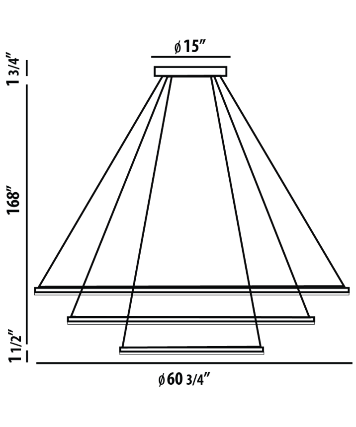 Alcon 12234-P, three-layers tiered suspended commercial pendant light shown in black finish and with a flush trim-less lens.