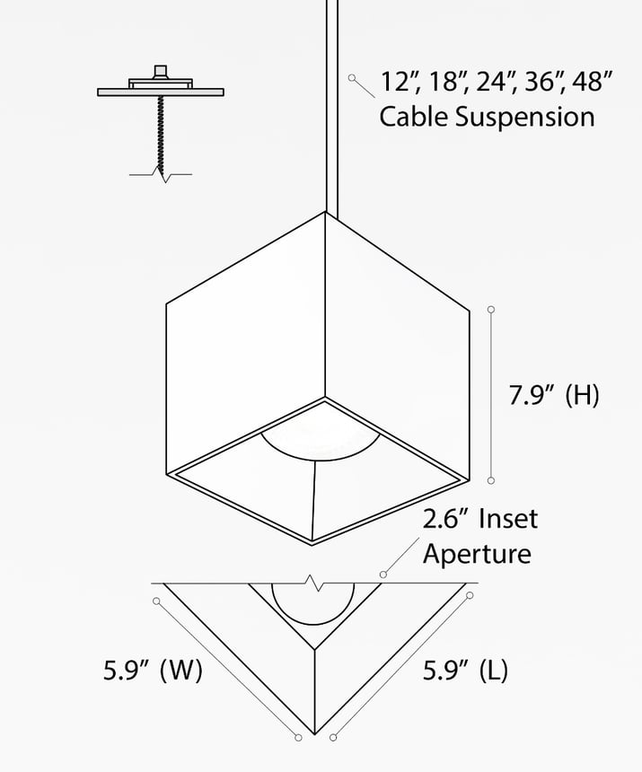Alcon 11212-P, suspended commercial rectilinear pendant light shown in white finish with an inset illumination.