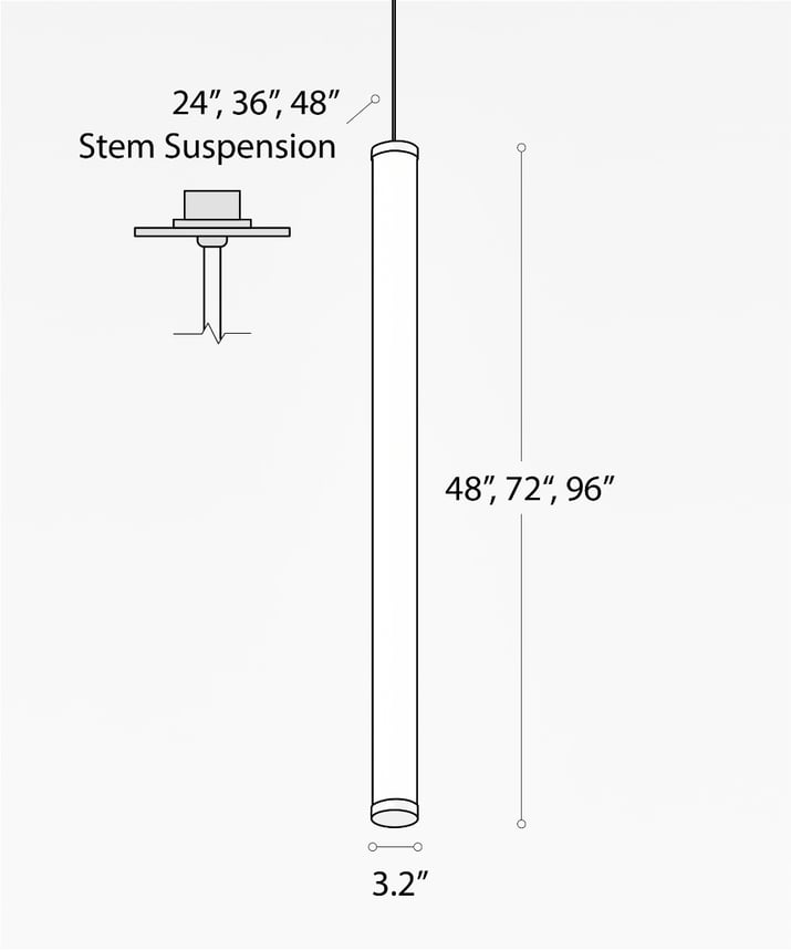 12143 vertical tube pendant light shown in black finish and with a vertical cylindrical lens.