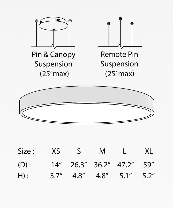 12201 round-panel pendant light shown in black finish with a flush trimless lens.