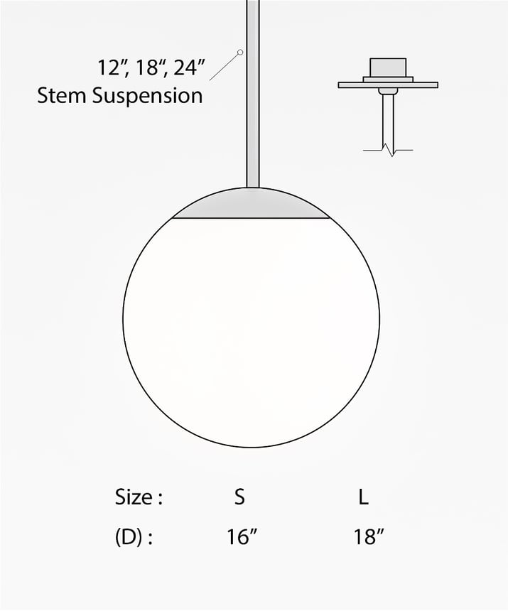 12215 globe pendant light shown in a black finish and with a white, heat-resistant, polyethylene globe