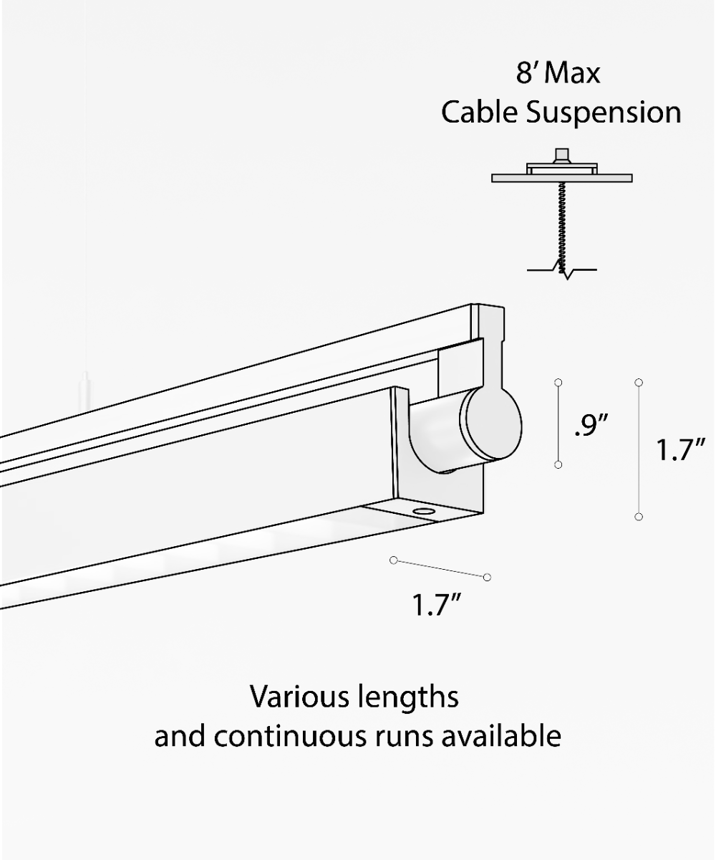 12160-P-LDI suspended linear light shown in a silver finish and with a rotating boxed louver lens