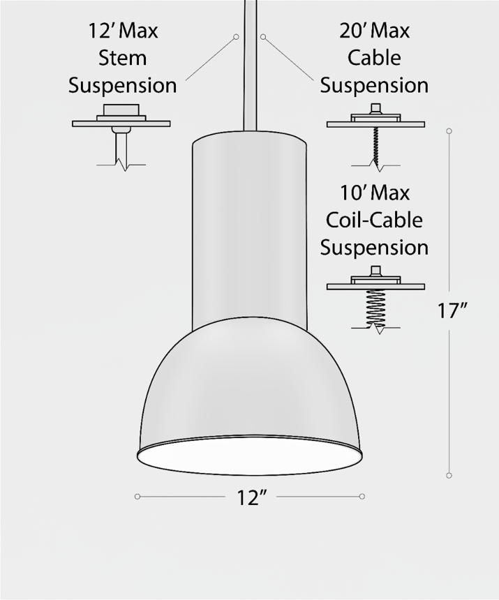 Alcon 15204-12-AL-P suspended commercial high bay pendant light shown in black finish.