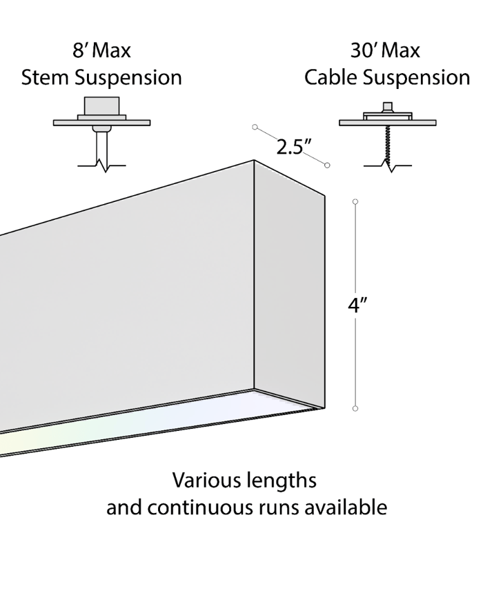 12100-20-P-RGBW suspended color changing pendant light shown with black finish and flush lens