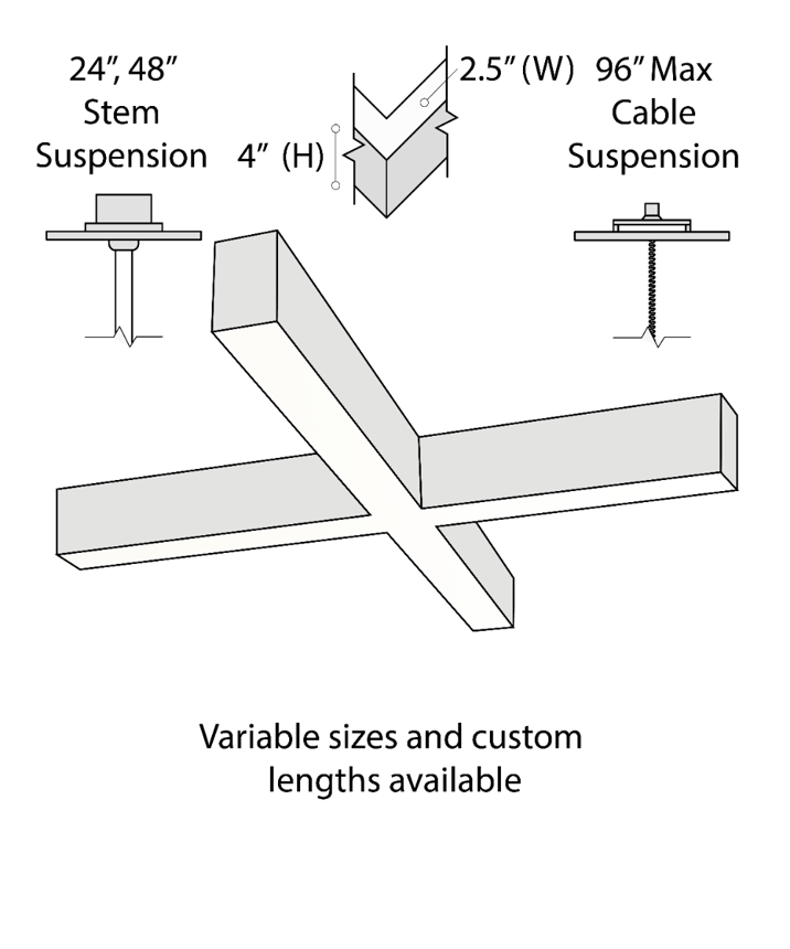 12100-20-X-P-TW x-shaped pendant light shown with a silver finish and tunable white light capabilities.