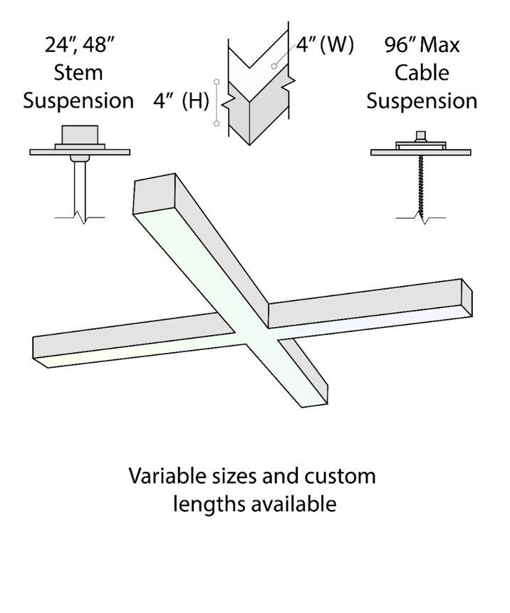 Alcon 12100-40-X-P-RGBW, suspended commercial pendant light shown in white finish and with color changing capabilities.