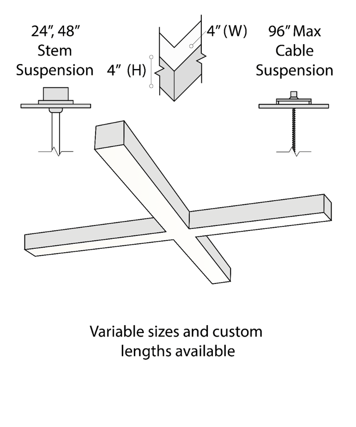 Alcon 12100-40-X-P-TW, suspended commercial pendant light shown in silver finish and with tunable white light capabilities.