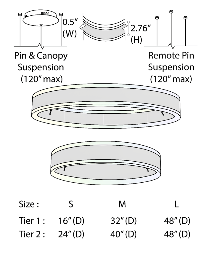 Alcon 12270-2 RGBW Color tunable 2-ring pendant light shown in a black finish.