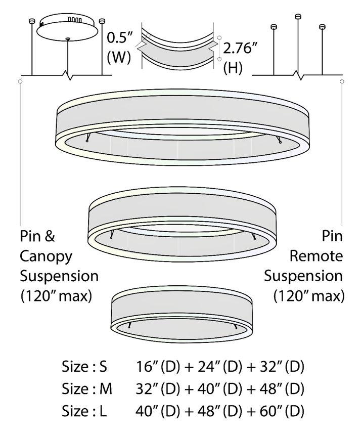 Alcon 12270-3 RGBW Color tunable 3-ring pendant light shown in a black finish.