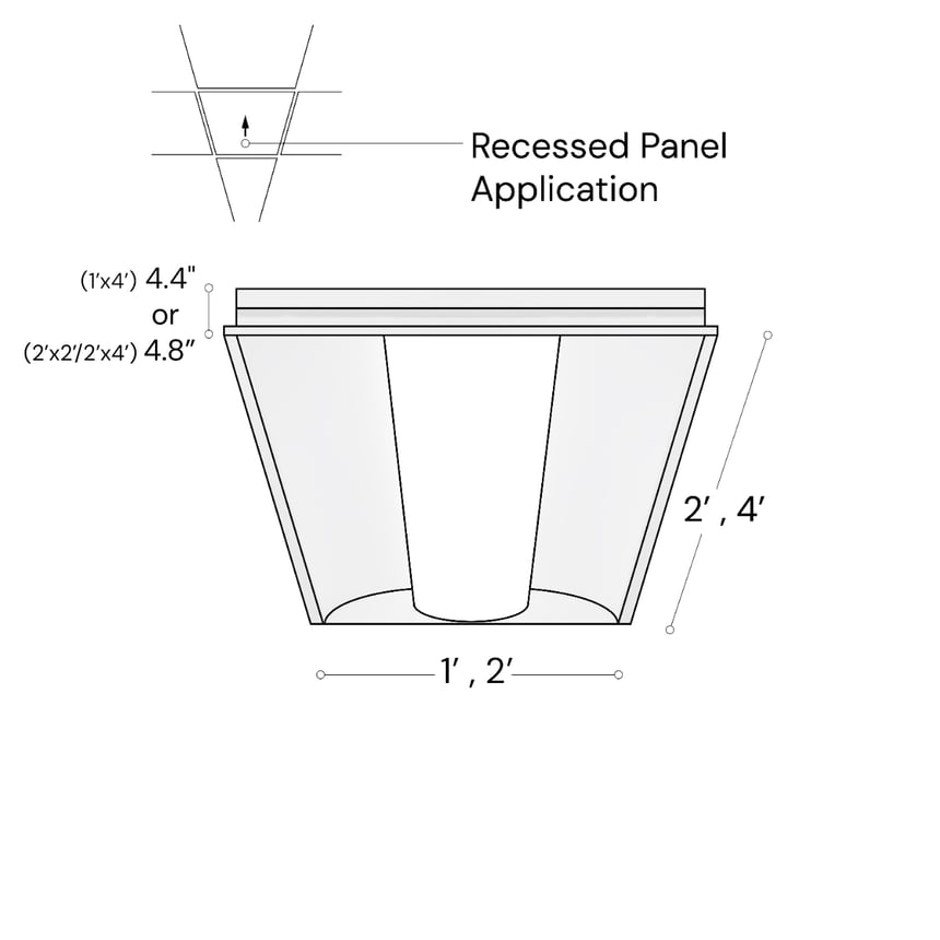 Alcon Lighting Product rendering of the 14150-R recessed center-basket troffer light shown in two-foot by two-foot square size.