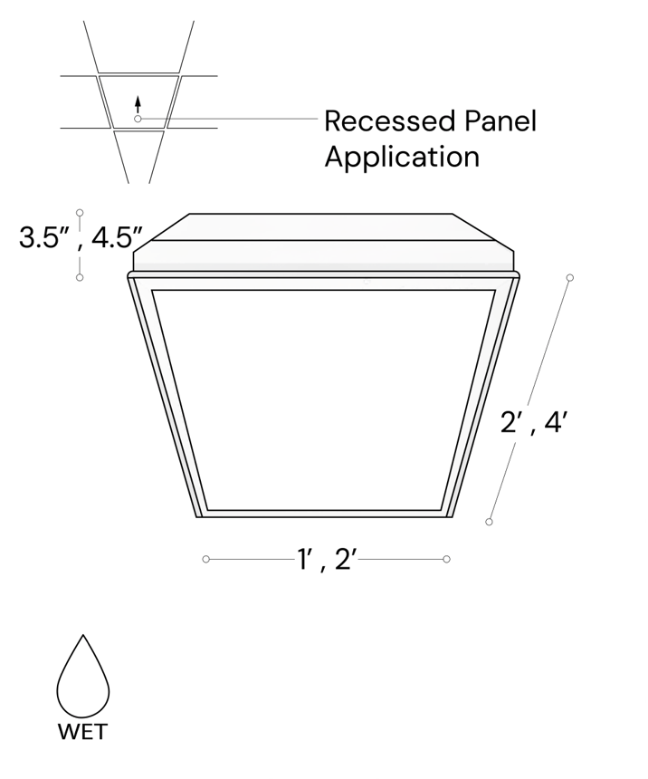 Alcon Lighting Product rendering of the 14709-WET wet-location LED troffer light with a corrosion-resistant white finish. Wet location certified.