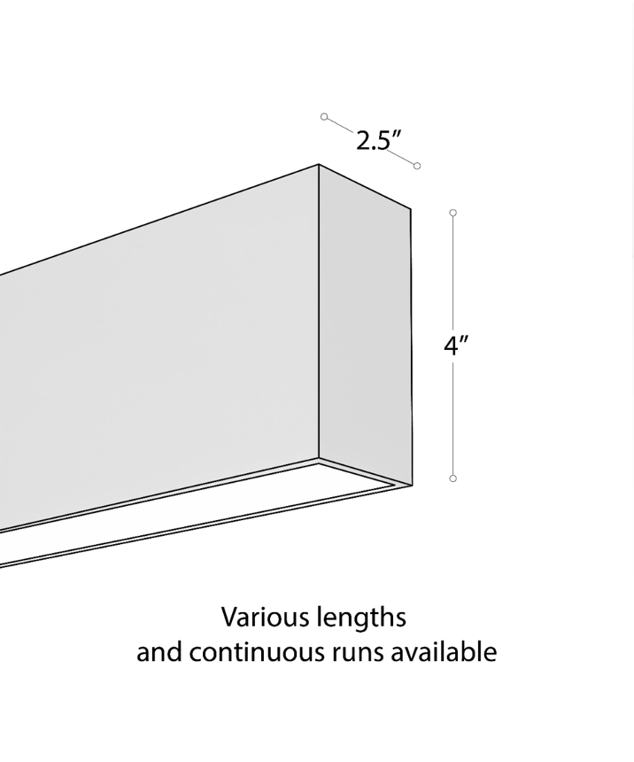 Alcon 12100-20-S, surface linear ceiling light shown in white finish and with a flush trim-less lens.