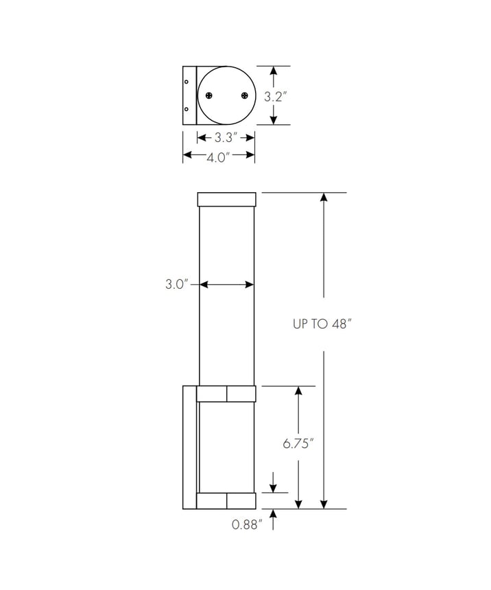 Alcon 11250, surface mount linear wall light line drawing shown in silver finish with white tubular lens
