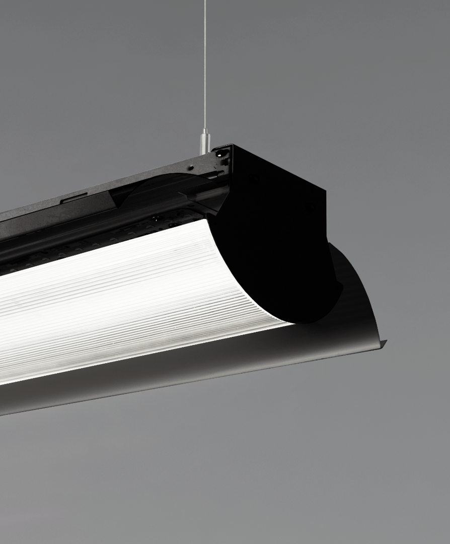 Wing Reflector Curved-Lens Linear Suspension Light 