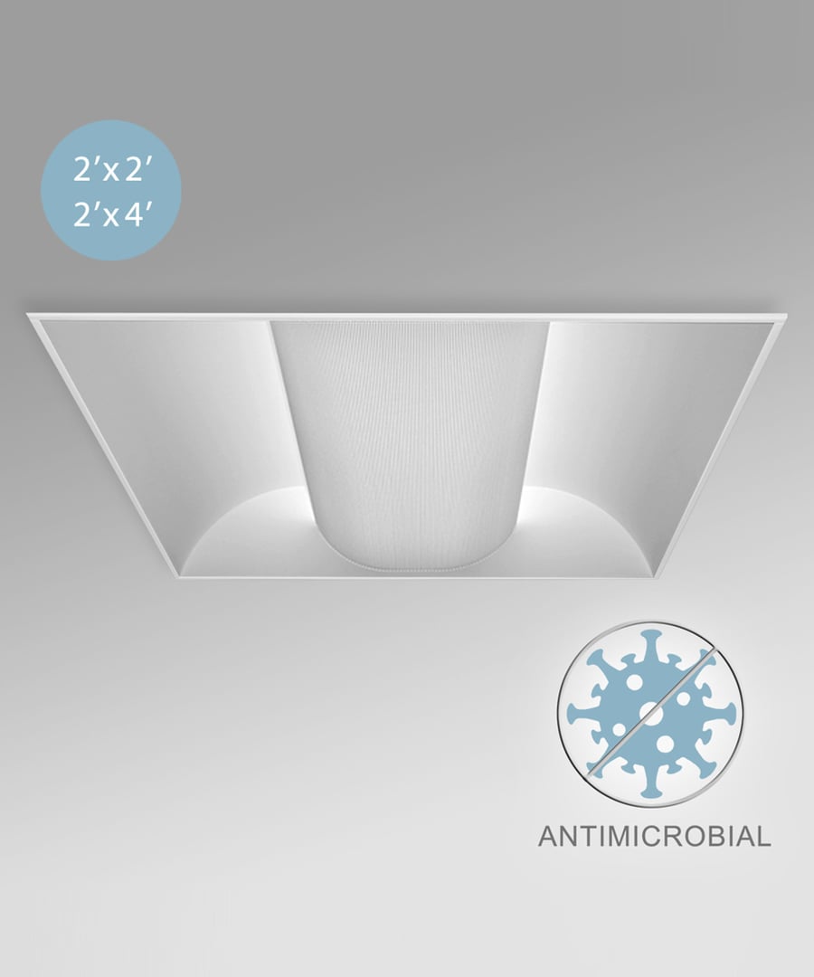 Antimicrobial Low-Profile Center-Basket LED Troffer Light