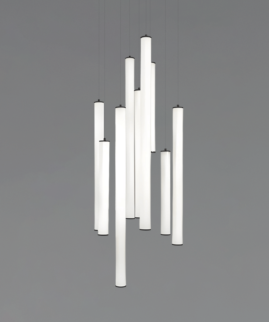 Architectural 9-Light Linear Canopy LED Tube Suspension Light