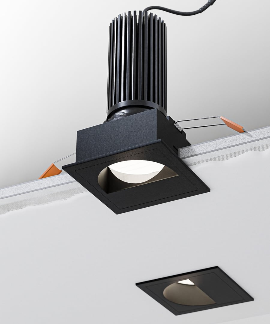 3-Inch Square Wall Wash Adjustable LED Recessed Downlight, Black Trim