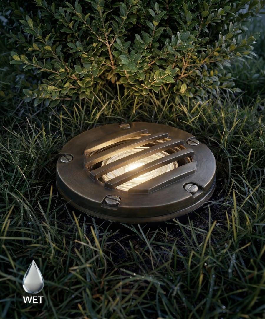 5-Inch Drive-Over Cast Brass LED Well Light with Grill Plate