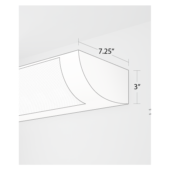 Alcon 11113, surface mount linear wall light line drawing shown in white and with a curved perforated lens.