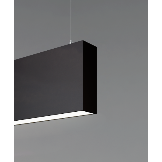 12100-14-P suspended pendant light shown with black finish and flush lens