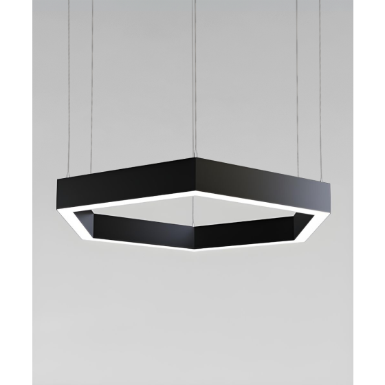 Alcon 12100-20-P-HEX, suspended commercial pendant light shown in black finish and with a flush trim-less lens.