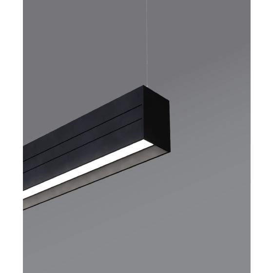 12100-21-P-R suspended pendant light shown with black finish and regressed lens